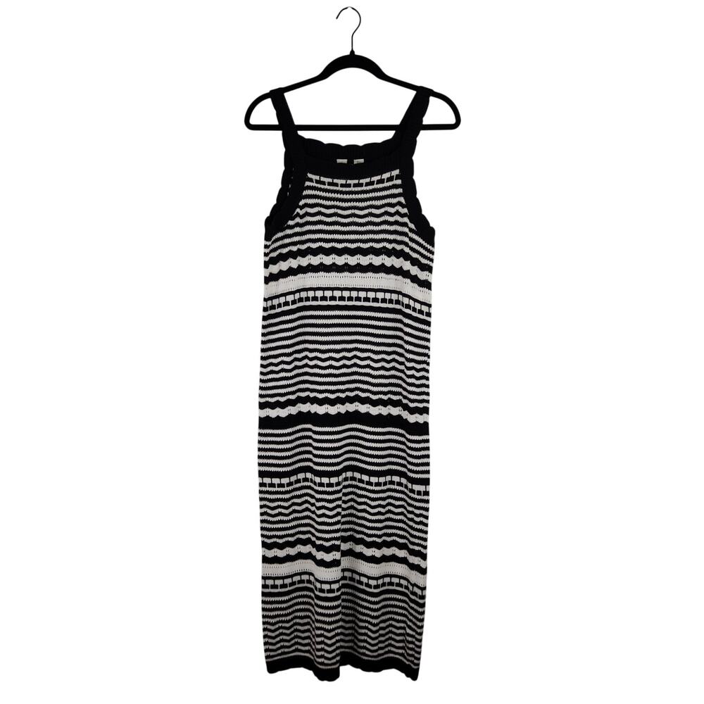 Joie Black White Stripe Knit Crochet tank Maxi Body Con dress Large Coastal